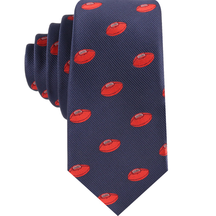 Syltie Men's Navy Red Football Motif Skinny Tie