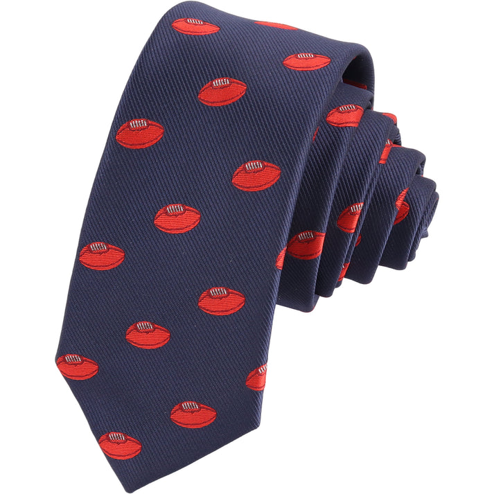 Syltie Men's Navy Red Football Motif Skinny Tie