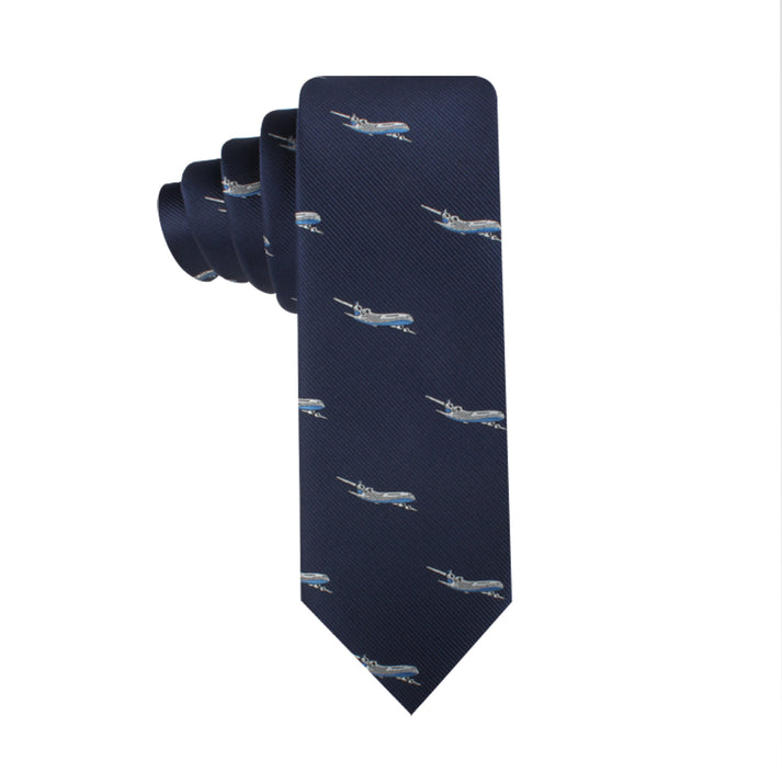 Syltie Men's Navy Aeroplane Motif Microfibre Skinny Tie