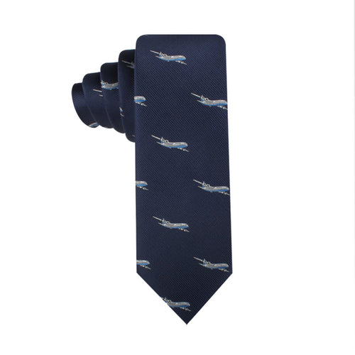 Syltie Men's Navy Aeroplane Motif Microfibre Skinny Tie