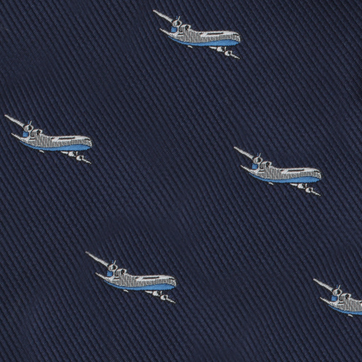 Syltie Men's Navy Aeroplane Motif Microfibre Skinny Tie