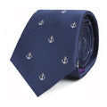 Syltie Men's Navy White Anchor Motif Skinny Tie