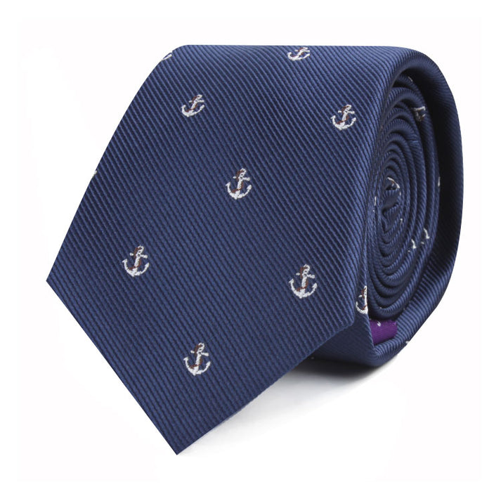 Syltie Men's Navy White Anchor Motif Skinny Tie