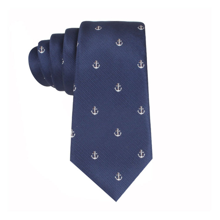 Syltie Men's Navy White Anchor Motif Skinny Tie