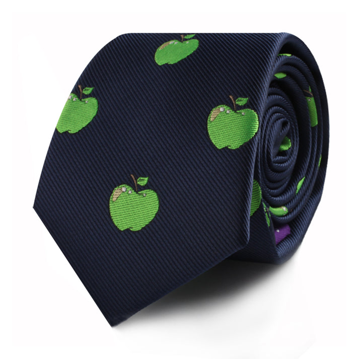 Syltie Men's Navy Green Apple Motif Skinny Tie