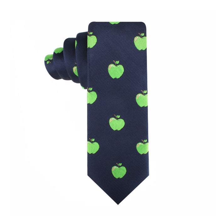 Syltie Men's Navy Green Apple Motif Skinny Tie