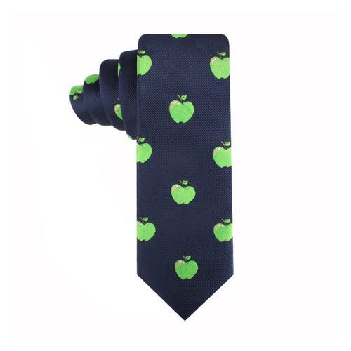 Syltie Men's Navy Green Apple Motif Skinny Tie