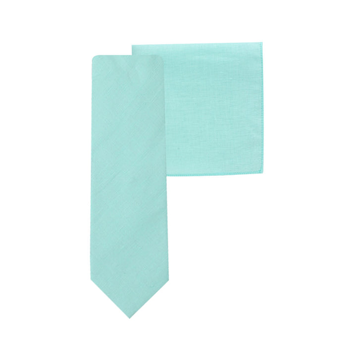 Syltie Men's Aqua Solid Skinny Necktie & Pocket Square Set
